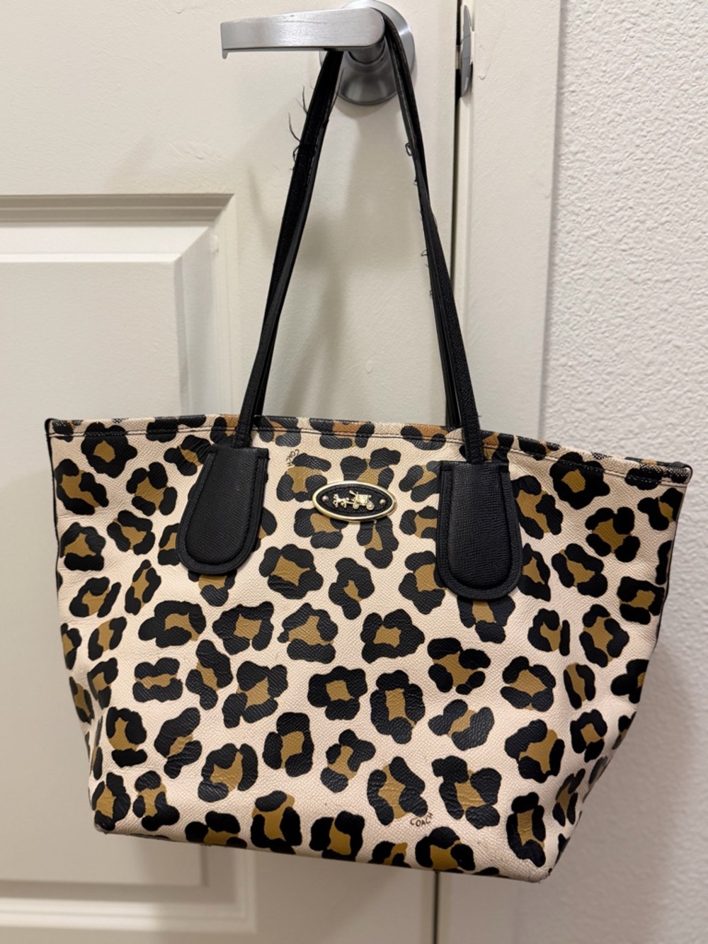Coach Leopard Print Tote in Beige, Brown & Black